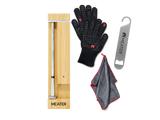 MEATER Pro wireless meat thermometer bundle with heat-resistant BBQ mitts, microfiber towel, and steel hanger for grilling and cooking