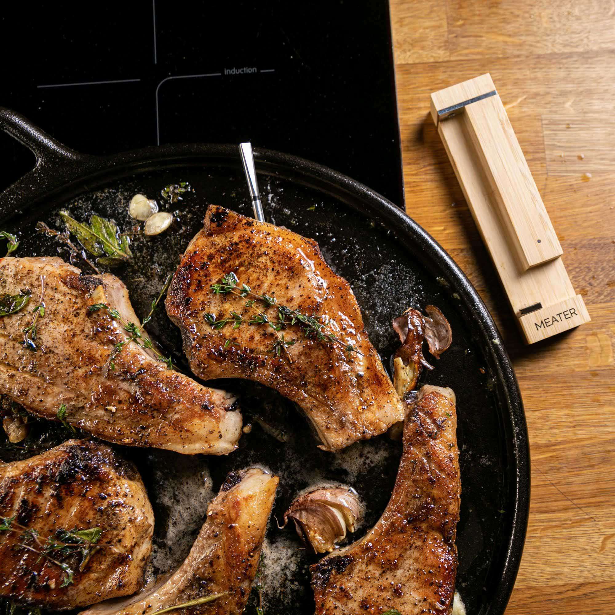 MEATER Pro smart cooking thermometer with bamboo case and wireless probe