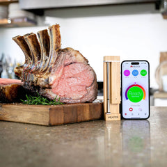MEATER Pro smart cooking thermometer with bamboo case and wireless probe