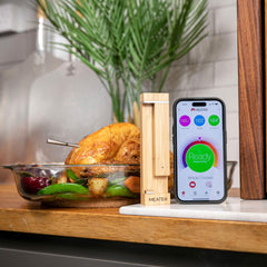 MEATER Pro smart cooking thermometer with bamboo case and wireless probe