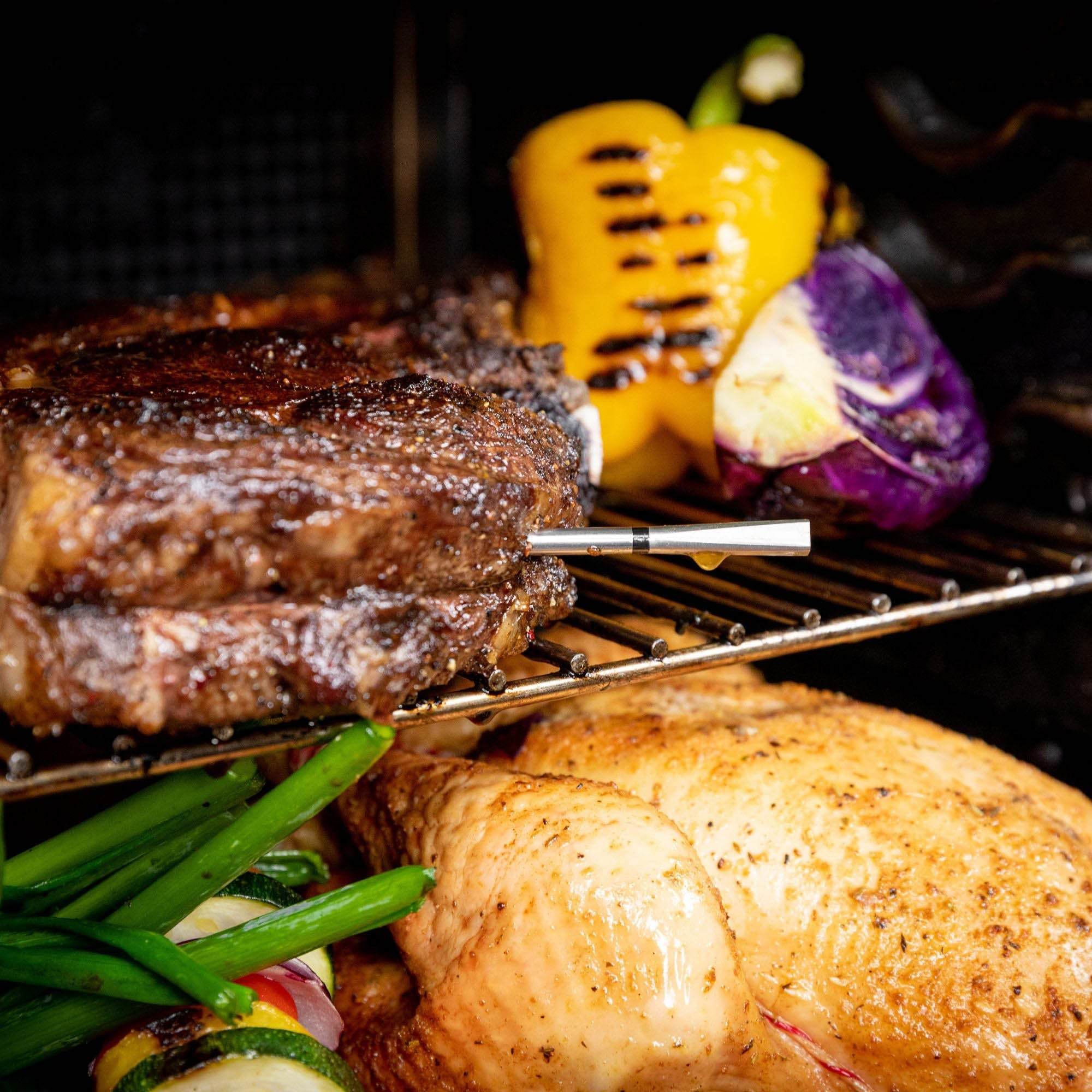 MEATER Pro smart cooking thermometer with bamboo case and wireless probe