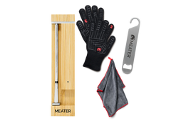 MEATER Pro wireless meat thermometer bundle with heat-resistant BBQ mitts, microfiber towel, and steel hanger for grilling and cooking