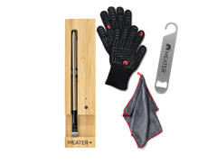 MEATER Plus accessories bundle with heat-resistant mitts, microfiber towel, and steel hanger