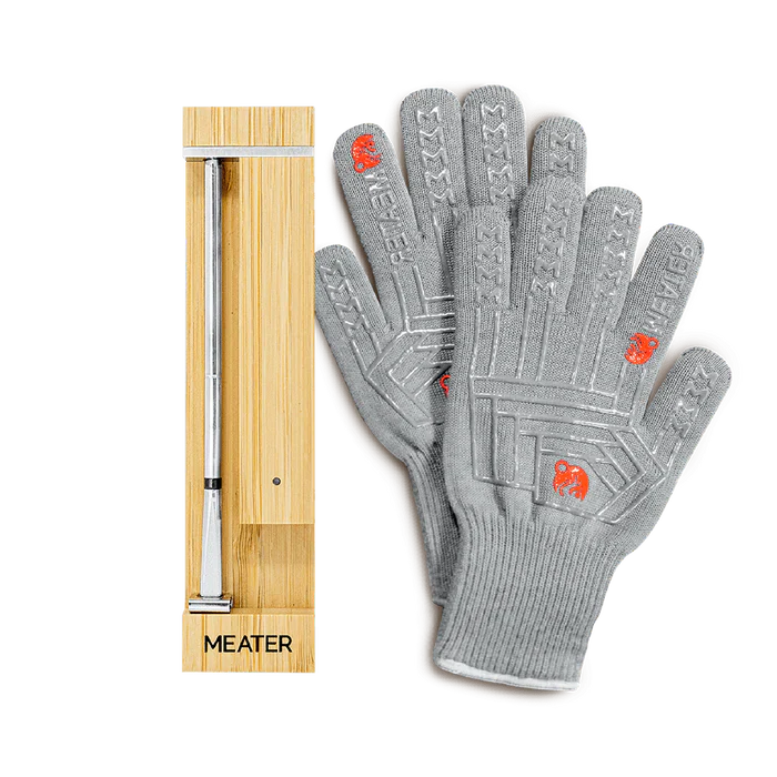 MEATER Pro smart cooking thermometer with heat-resistant BBQ mitts